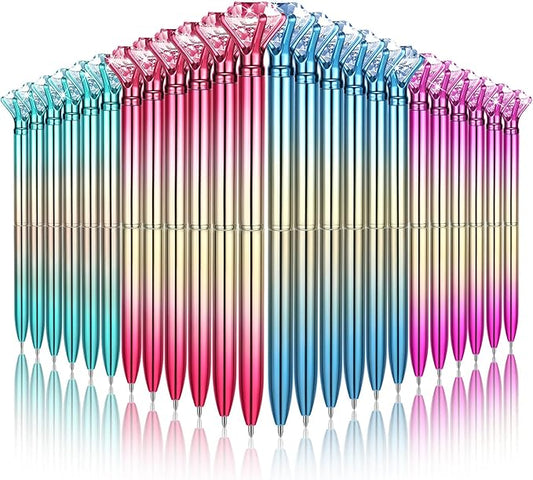 24 Pieces Big Crystal Diamond Pens Bling Ballpoint Pen Black Ink Rhinestones Pen for School Office Supplies Christmas Wedding Birthday Present, 4 Colors(Colorful Style)