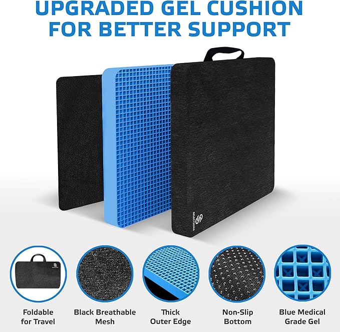 SelectSoma Travel Seat Cushion for Long Sitting – Car and Truck Cooling Gel Seat Cushion - Office Chair Cushion for Back, Sciatica, Tailbone Pain Relief – Wheelchair Cushion for Pressure Relief