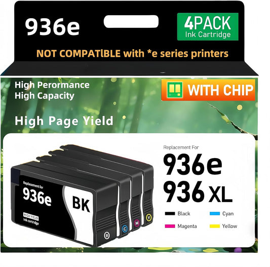 936e 936XL Ink Cartridges Combo Pack Compatible for HP 936 Ink Cartridges Work with OfficeJet 9122e; OfficeJet Pro 9110b, 9125e, 9128e, 9130b, 9135e; OfficeJet Pro Wide Format 9730e (4 Color)
