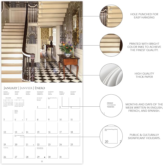 Graphique 2025 Stairways Wall Calendar | 12” x 12” | Thick Paper | Home & Office Organizer | Large Monthly Grid | 3 Languages & Marked Holidays | 4 Month Preview Page for 2026