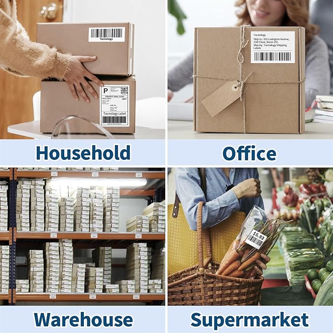 4 Stacks Fanfold 4" x 6" Direct Thermal Labels, Tacnology 2000 Labels White Perforated Shipping Labels, Permanent-Adhesive Mailing Address Paper Compatible with Zebra, Rollo, MUNBYN,500 Labels/Stack