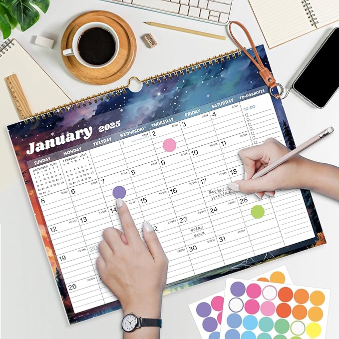2025 Calendar 18 Month Wall Calendar 2025-2026, January 2025 to June 2026 Calendar with Julian Dates, 14.8" X 11.5" (2025-2026 Wall Calendar Starry Sky)