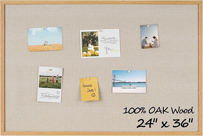 Fun Memories Cork Board Bulletin Board for Office, 24" x 36" Oak Wooden Framed Corkboard, Wall Mounted Notice Pin Board for School Home & Office, Natural Wood