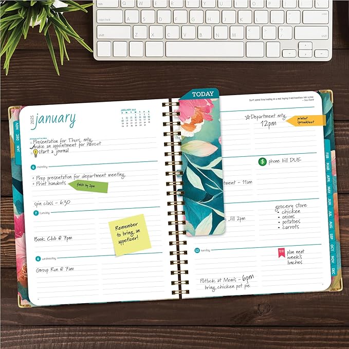 HARDCOVER 2025 Planner, 8.5"x11": 14 Months (November 2024 - December 2025), Daily Weekly Monthly Planner, Yearly Agenda, Bookmark, Pocket Folder and Sticky Note Set (Teal Floral)