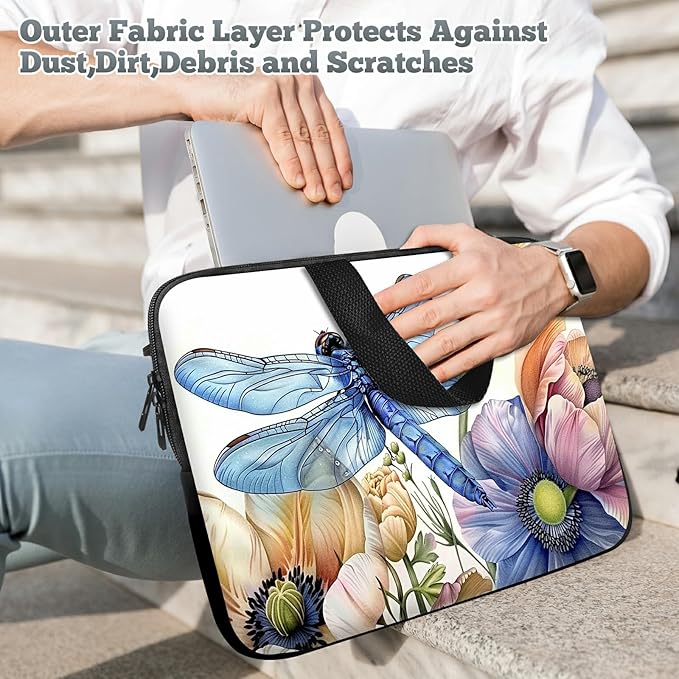 Universal Tablet Laptop Sleeve Case 10 inch, Blue Dragonfly Slim Carrying Case Durable Handbag Travel Laptop Bag for 7 to 10-inch Laptops/Notebook/Kids Tablet/ipad/eBook Readers