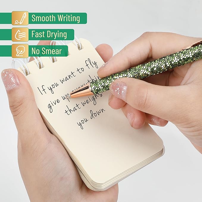 Mr. Pen- Fancy Pens for Women, Emerald Enchantment, 7 Black Ink Ballpoint Pens with 10 Refills, 1.0mm, Glitter Cute Pens for Journaling, Sparkly Fancy Pen, Easter Gift