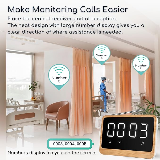 Wireless Call Light System with Call Buttons for Elderly at Home Call Bell for Clinic Seniors Assisted Living Emergency Wellness Center Hospital Restaurant, Maple Wood Texture