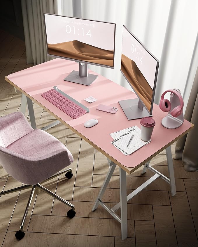 YSAGi Leather Desk Protector, Office Mat, Large Mouse Mat, Non-Slip PU Leather Blotter, Laptop Pad, Waterproof Writing Pad for Office and Home (Light Pink, 47.2" x 23.6")