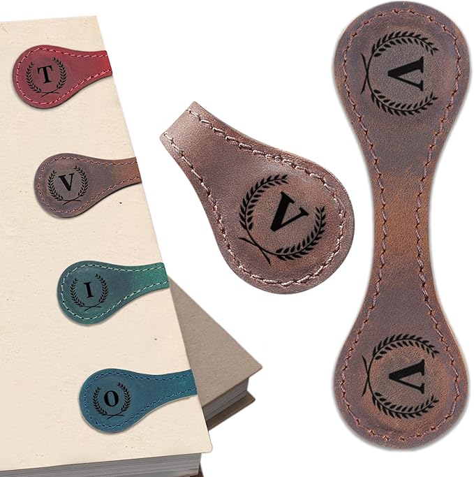 Personalized Magnetic Leather Bookmark - Genuine Leather Custom Bookmark with Initials, Handmade Magnetic Clips for Book Lovers, Readers, Kids, and Women - Premium Magnet Bookmark Charm