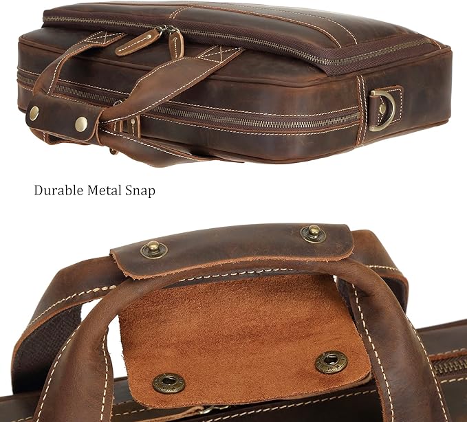 Polare Full Grain Leather 16.5'' Laptop Bag Briefcase for Men Business Messenger Work Bag Fits 15.6'' Laptop