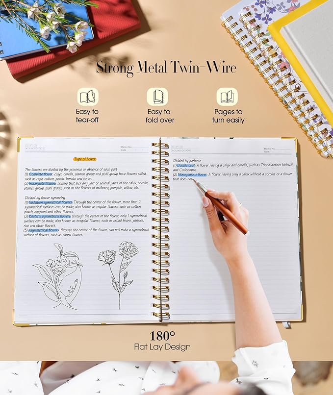 Aesthetic Spiral Notebook Journal for Women, 160 Pages Lined Notebooks 5.75” x 8.38”, A5 Hardcover Spiral Journals with 100 GSM Thick Paper, Cute College Ruled Notebook for Writing Work School