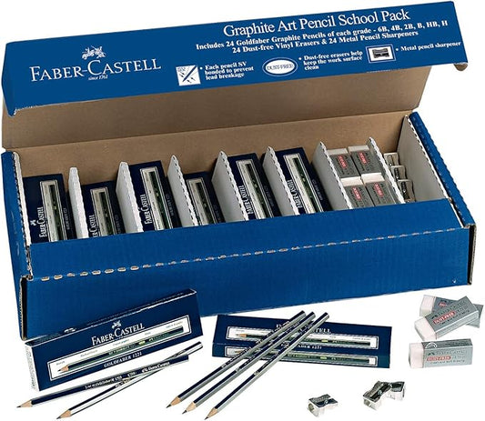 Faber-Castell Creative Studio Graphite Art Pencil School Pack - 144 Graphite Pencils - 24 Pencil Sharpeners - 24 Pencil Eraser