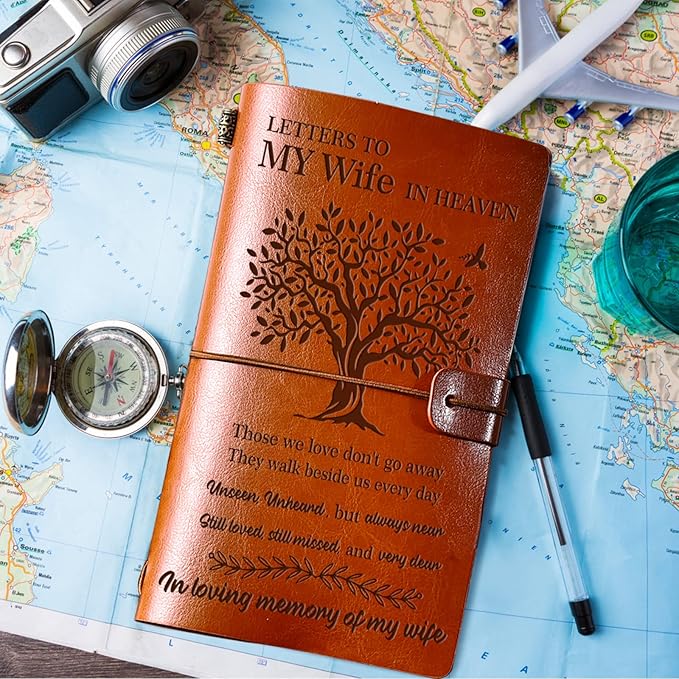 Memorial Gifts for Loss of Wife, Refillable Travel Photo Diary Journal Bereavement Gift, Letters to My Wife in Heaven Those We Love Don't Go Away Sympathy Gifts for Loss of Wife