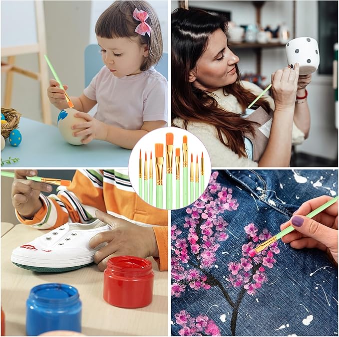 ESRICH Paint Brushes Set,8 Packs 80 Pcs Acrylic Paint Brush Set,St. Patrick's Party Acrylic Oil Watercolor, Face Nail Art, Miniature Detailing,Rock Painting,Painting Artist Professional Kits(Green) ﻿