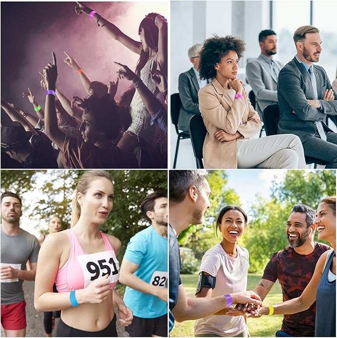 1400 Packs Paper Wristbands for Events, 7 Colors Waterproof Neon Party Wristbands Armband Paper Bracelets Identification Wristbands for Concert Club Bar Entrance Admission Party