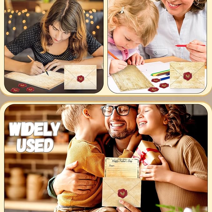 TaoBary 160 Packs Stationery Paper Set (50 Double Sided Stationery Writing Papers 50 Matching Envelopes) 60 Round Dot Sticker, 10 Design(Light Vintage,8.5 x 11 Inch)