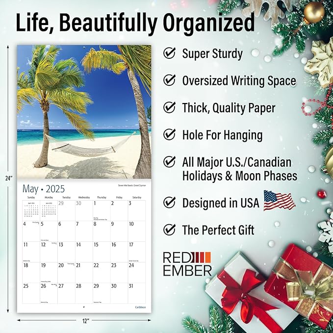 RED EMBER Caribbean 2025 Wall Calendar 12 Month | 12" x 24" Open | Thick & Sturdy Paper | Giftable | Calendar 2025