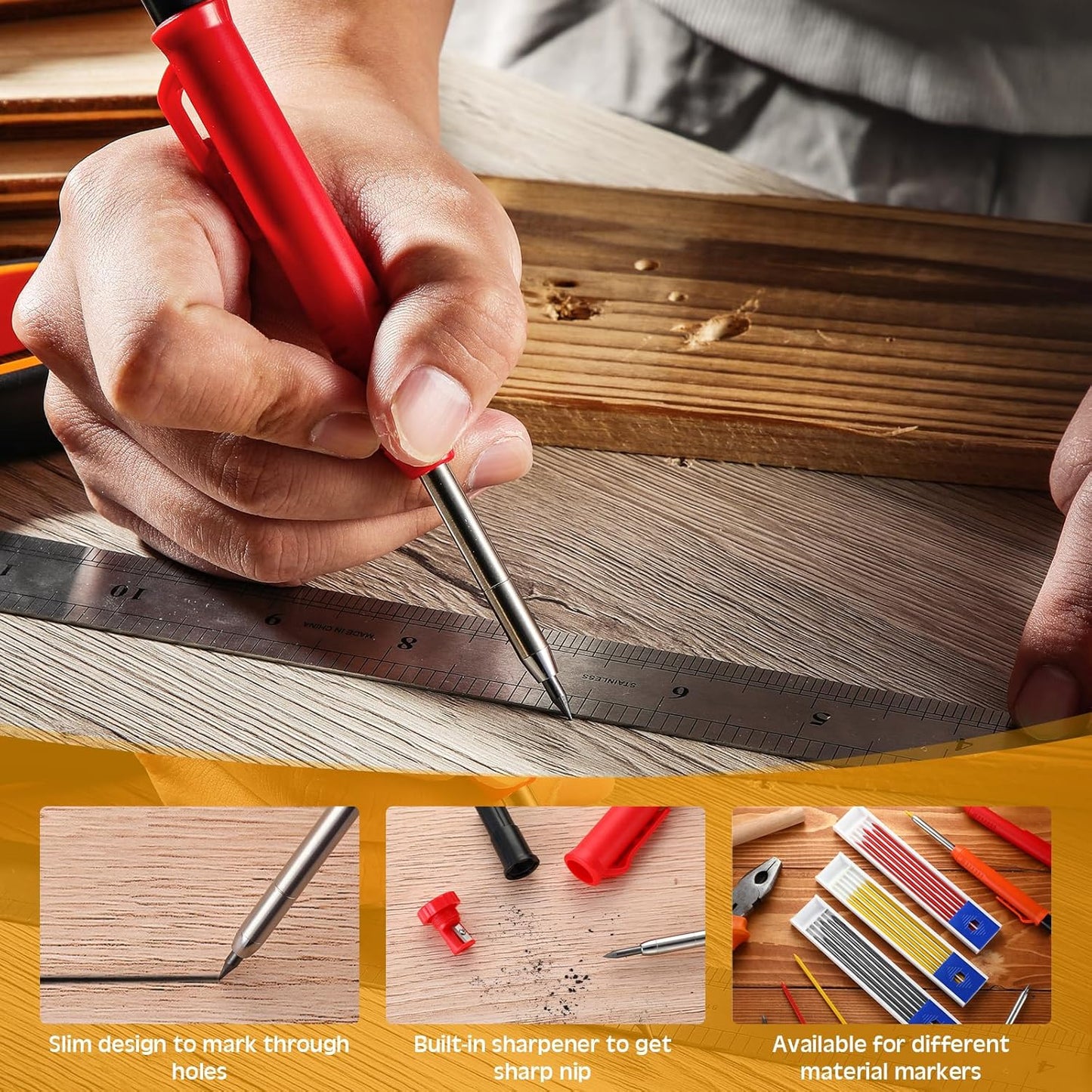 Zhehao 120 Pieces 2.8 mm Carpenter Pencil Refills HB Refill for Construction, Writing, Drawing, Drafting, Woodworking (Black, Red, Yellow)