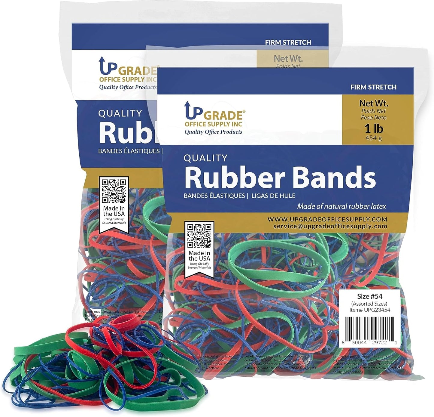 Upgrade Office Supply UPG23454PK2 Rubber Bands, Assorted Size and Color, 1 lb Bags, 2 Pack, USA