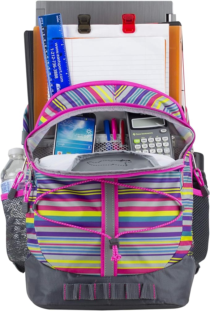 FUEL Hiking Backpack for Women Men Terra Sport, Travel, College, Gym, Work with Laptop Sleeve, Bungee, 18 Inches, Pink Rainbow Stripes