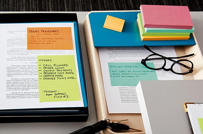 Post-it Notes, 3 in x 5 in, 5 Lined Sticky Notes Pads, 100 Sheets per Pad, Floral Fantasy Collection, School Supplies and Oﬃce Products