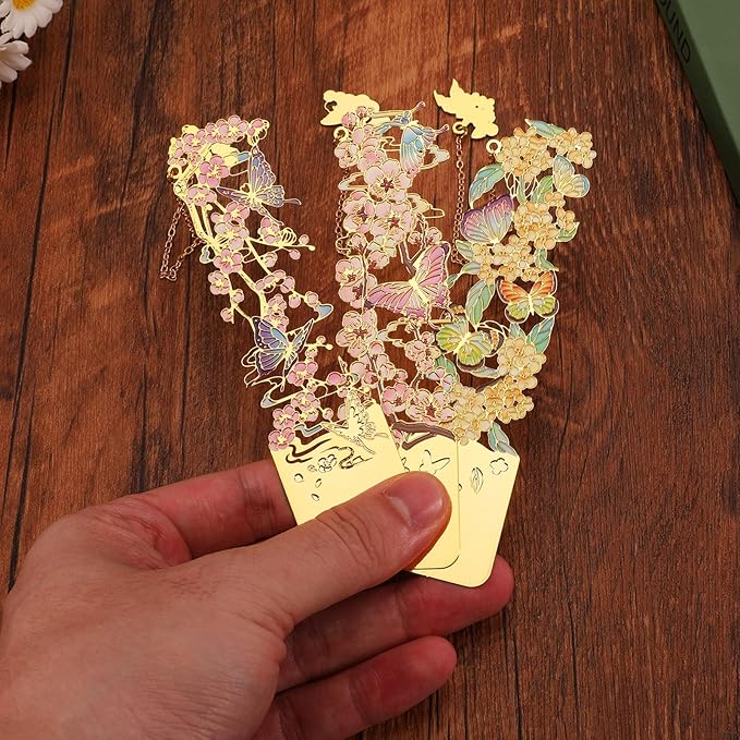 3 PCS Metal Bookmarks, Bookmarks for Reading Women, Bookmarks for Women, Beautiful Metal Bookmark, Beautiful Flower Bookmark, Osmanthus Fragrans, Plum Blossom, Apricot Blossom (BKM-050-004)