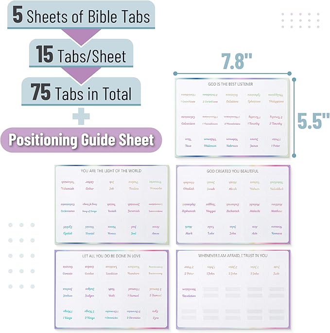 Mr. Pen- Bible Tabs, 75 Tabs, Holographic Laminated Bible Tabs for Women and Men, Bible Tabs for Study Bible, Bible Index Tabs, Bible Book Tabs, Bible Labels Tabs, Mr Pen Bible Tabs