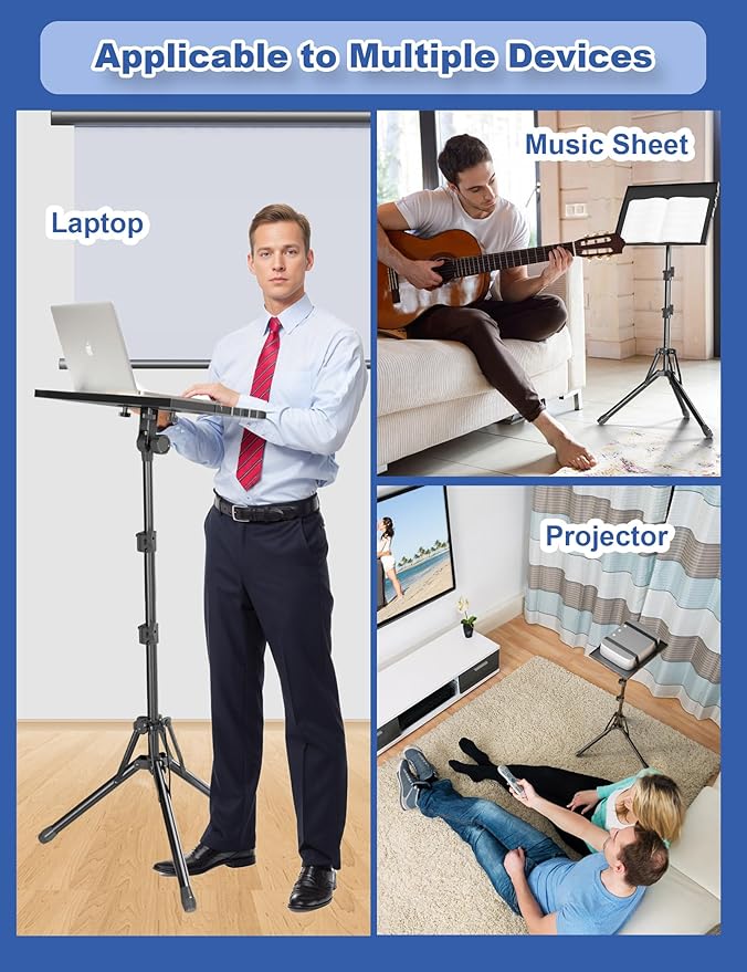 Projector Stand Tripod, Adjustable Height 26 to 56 Inch Laptop Tripod, Laptop Stand with Mouse Tray, Foldable Tripod for Projector with Carry Bag, Portable Podium Stand for Office, Home, Stage, DJ
