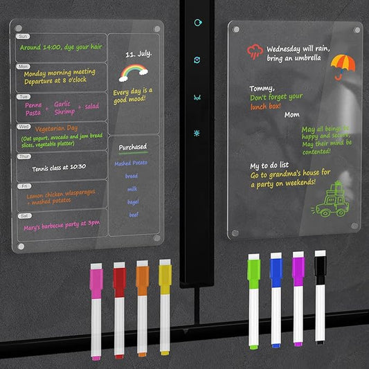 Magnetic Acrylic Calendar for Fridge,2 Pack 9"x13" Clear Fridge Calendar Dry Erase Magnetic Planning Boards Set(Meal Planner+Blank Board)