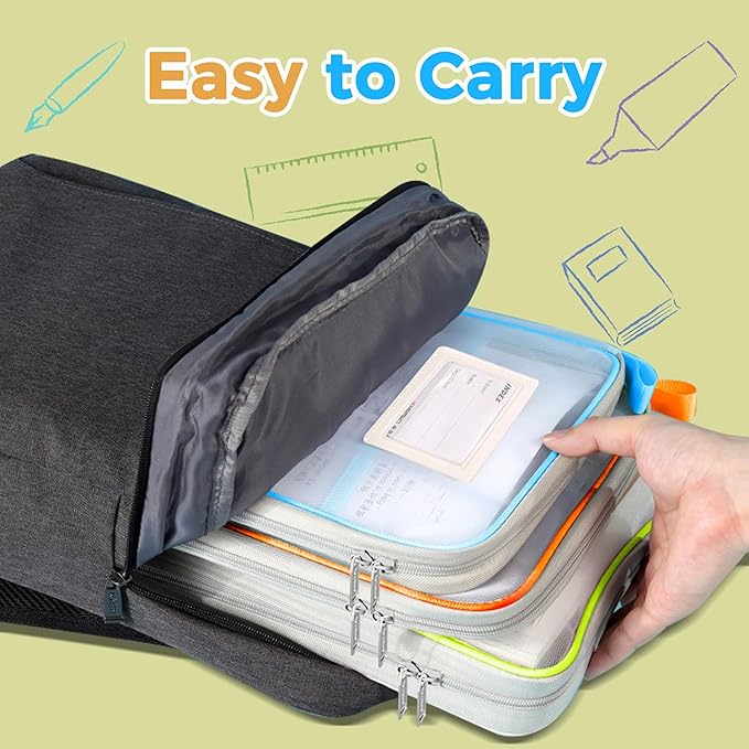 Pendancy Mesh Zipper Pouch 14.8x10.8 in Transparent Lightweight Nylon File Folders, A4 Size Multi-Layer Subject Document Organizer Accessories Storage Bag for Office and School Supplies(Blue)