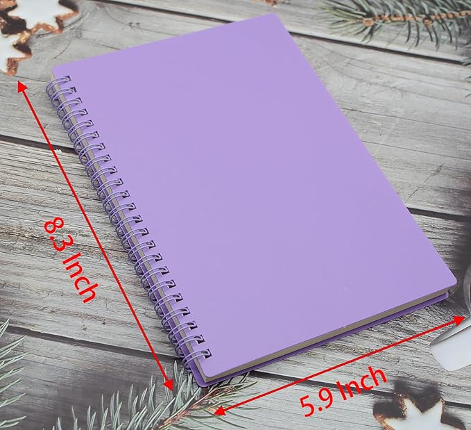 Yansanido Spiral Notebook, 4 Pcs 8.3 Inch x 5.9 Inch A5 Purple Thick Plastic Hardcover 8mm Ruled 80 Sheets -160 Pages Journals for Study and Notes (Purple, A5)