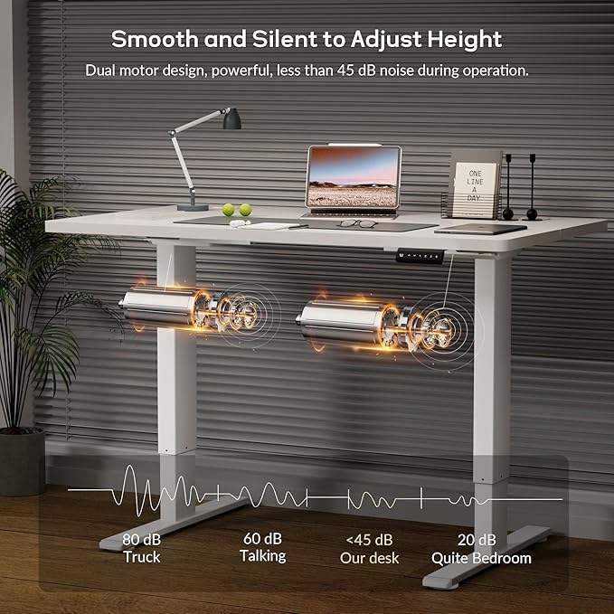 Dual Motor Electric Standing Desk Frame, Height Adjustable Table Legs for Max 90″ x 44″ Desktop with 265 lbs Capacity, Ergonomic Sit Stand Up Desk Base for Home Office, White Frame Only