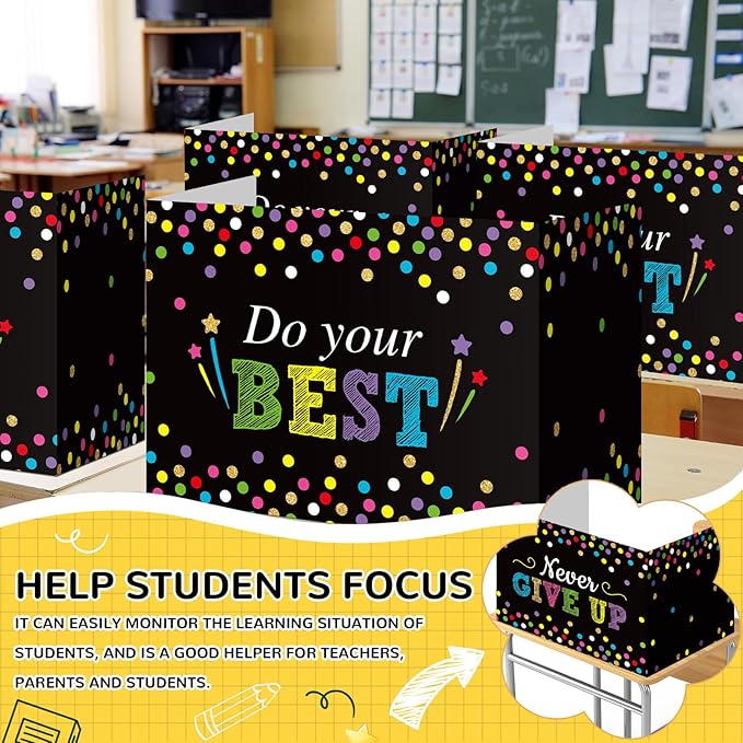 Honoson 24 Pcs Bulk Inspirational Privacy Folders for Students Cardboard Test Privacy Boards Motivational Words Desk Dividers Shield for Classroom School Study Supplies, 6 Styles(Motivational)