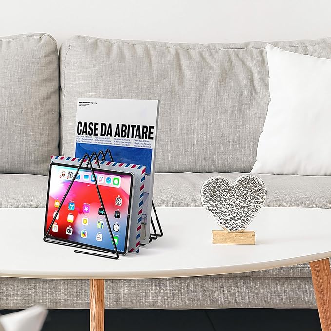 2 Pcs Triangle Desk File Organizer, 7 Slots Desktop Magazine Holder File Sorter,Metal Documents Rack Bookshelf Organizer for Office School Home, Black