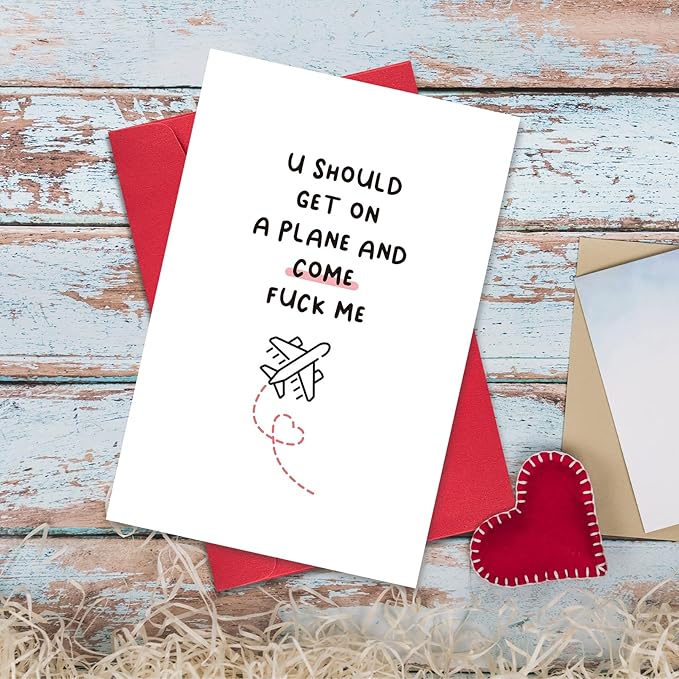 Ogeby Funny Valentines Day Card Gifts for Boyfriend Girlfriend, Cute Valentines Day Gifts for Him Her Husband, Get on a Plane Miss You Card, Long Distance Relationship Card Gifts