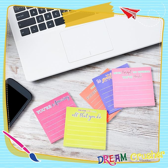 Yinder 24 Pcs Employee Appreciation Sticky Notes Thank You Gifts Bulk Note Pads with Sayings Teacher Gift Mini Pocket Inspirational Notepads for Coworker Office Supply 3 x 3''(Bright,Thanks)