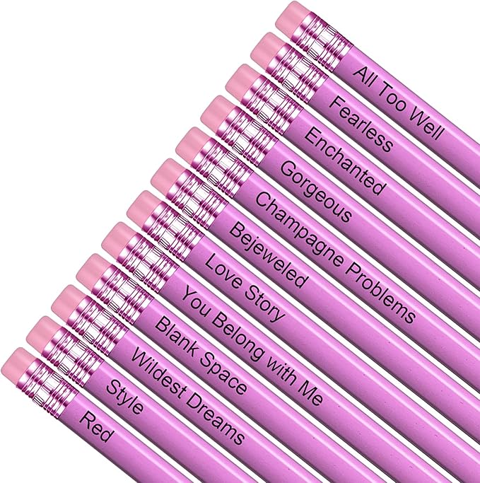 GIFTSFARM Taylor 12 Iconic Hits Pencil Set, Pink Gift Merch for Music Lovers, Gifts for Birthday Girls, Pink Pencils