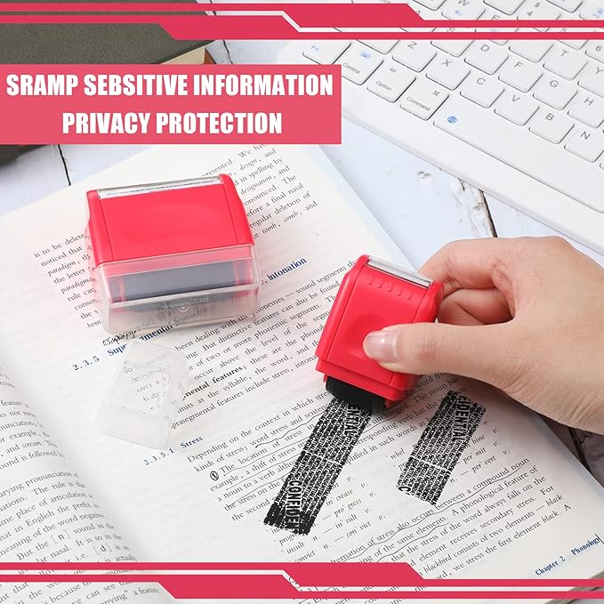 Nezyo 2 Pack Identity Protection Roller Stamp Identity Theft Stamp Confidential Roller Stamp Privacy Stamp Information Blocker Stamp and 4 Pack Refill Ink for ID Account Data Address Security(Peach)