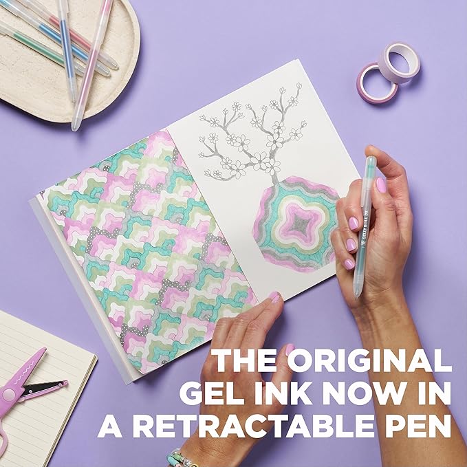 SAKURA Gelly Roll Retractable Gel Pens Colored - Stardust Glitter Gel Pens - 08 Medium Point Ink Pen for Journaling, Art, or Drawing - Assorted Colored Ink - 10 Pens