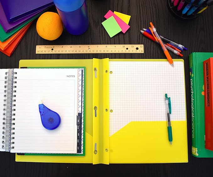 Smead Poly Two-Pocket Folder, Three-Hole Punch Prong Fasteners, Letter Size, Yellow, 3 per Pack (87733) (Pack of 2)