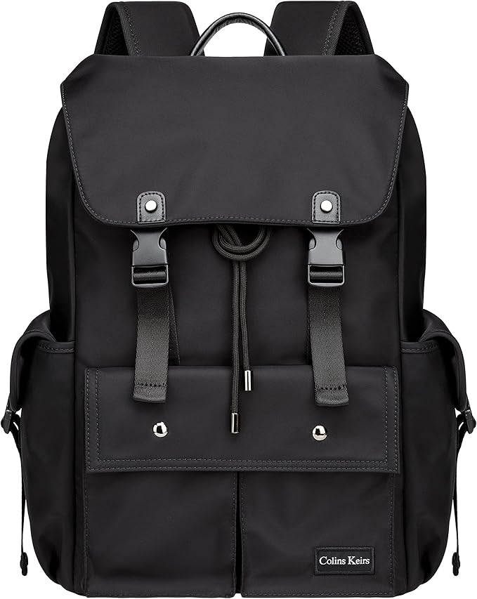 Black backpack men,16 inch laptop backpack for men, drawstring anti-theft waterproof tech backpack with laptop compartment. Large 30 L