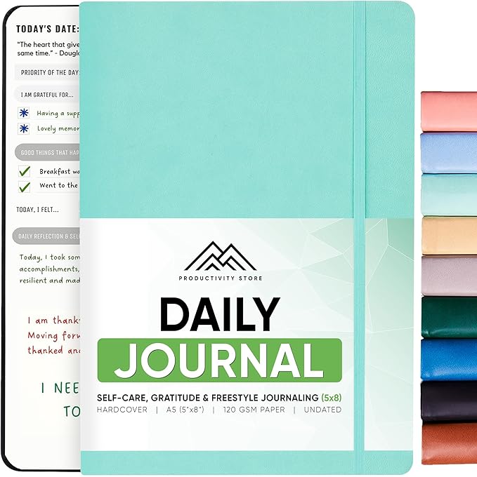 Journal For Women & Men - Gratitude Journal, Self Care & Mental Health Journal For Women & Men - A5 - Teal - Productivity Store