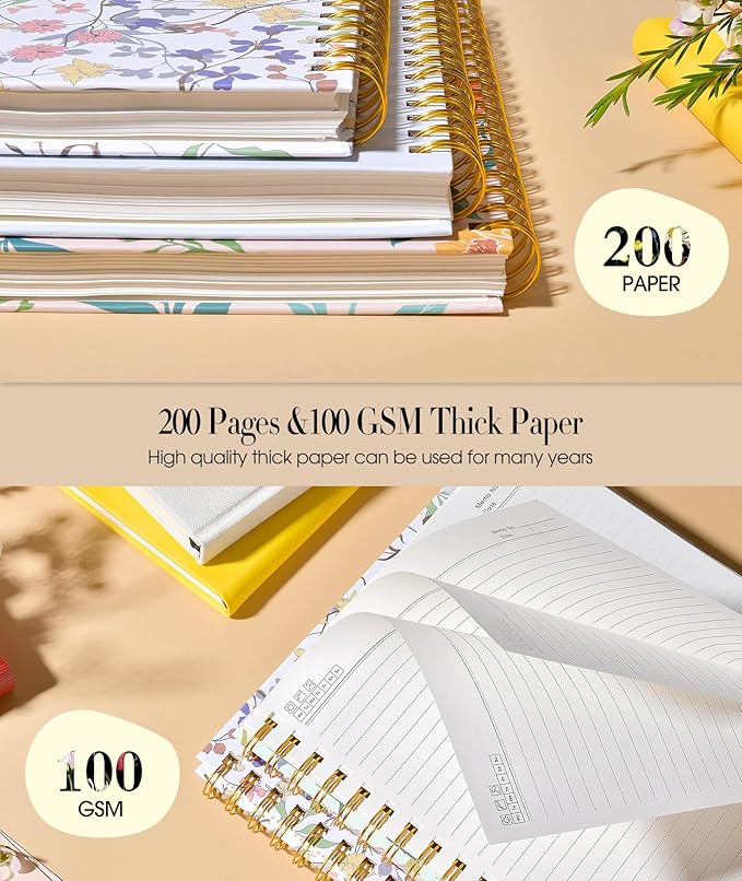 Cute Spiral Notebook Journal for Women, 160 Pages Lined Notebooks 5.75” x 8.38”, A5 Hardcover Spiral Journal with 100 GSM Thick Paper, College Ruled Notebook for Writing Work School, Wildflower Garden