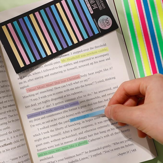 HAUTOCO 2440pcs Transparent Highlighter Tape, Removable Long Highlighter Strips for Annotating Books, Morandi Neon Clear Sticky Tabs Page Markers Index Flags Aesthetic Office School Supplies