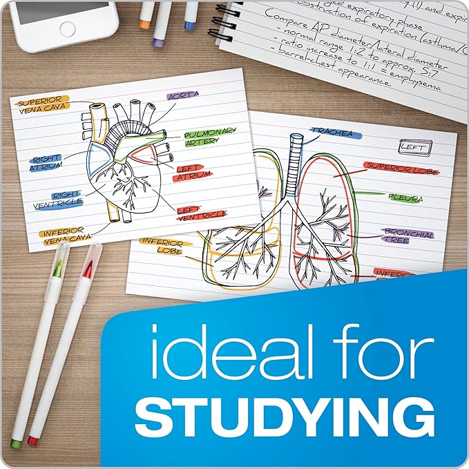 Oxford Index Cards, 3 x 5 Inches, White, Lined on Front, Blank on Back, Flashcards for School and Studying, Recipe Note Cards, 500 Count (5 Packs of 100) (40176)