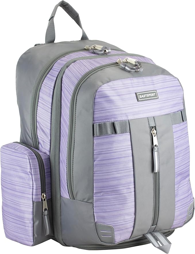 Eastsport Extra Large Backpack Expandable Oversized For Travel Hiking Work Camping Sports Outdoors With Drawstring Bag 18x13.5x9.5 Mochila De Viaje Lilac Stripes