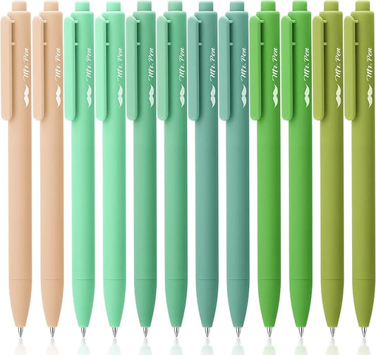 Mr. Pen- Retractable Gel Pens, 12 Pack, Black Ink, Green Ombre Color Barrel Gel Pens, Gel Pens Fine Point 0.5mm, Retractable Pens, Cute Pens, Gel Ink Pens, Aesthetic Pens for Journaling Fine Tip Pens