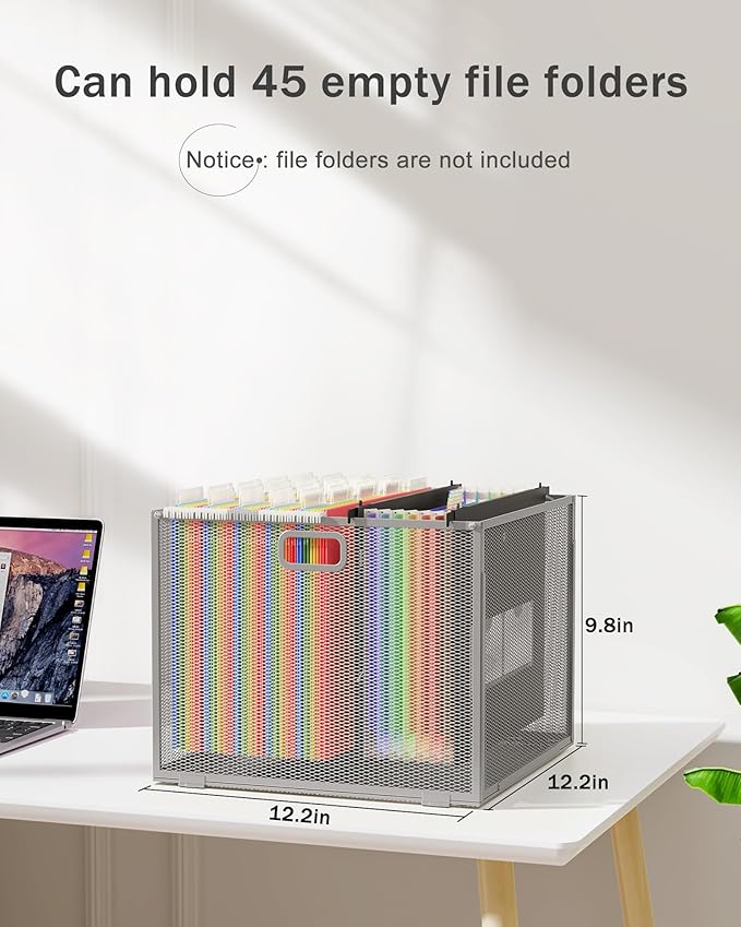 Oterri Hanging File Organizer, Metal File Organizer, Portable Desktop File Organizer for Letter Size Folder, Mesh Hanging File Crate for Office,Folders Not Included(Light Grey-Large,2 Pack)
