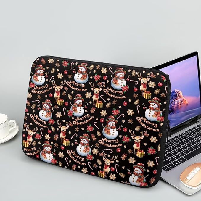 Christmas Snowman Laptop Sleeve for Women 15 inch Laptop Protector with Multiple Uses Computer Carrying Case Portable Tablet Bag Lap Top Case Men Laptop Protector