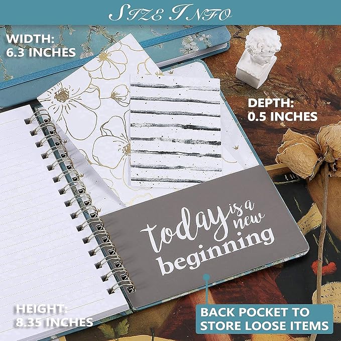 Ruled Notebook/Journal - Lined Journal with Premium Thick Paper, 8.5" X 6.4", College Ruled Spiral Notebook/Journal, Banded with Exquisite Inner Pocket, Waterproof Hardcover for Office, Home & School